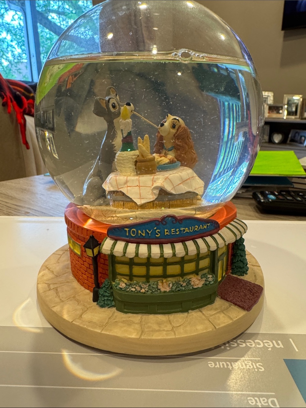 Disney Lady and the Tramp Red and Green Snow Globe